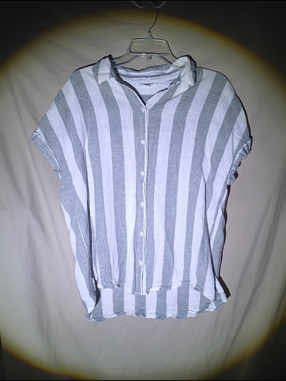 Beachlunchlounge Grey White Vertical Striped Short Sleeve Shirt Large